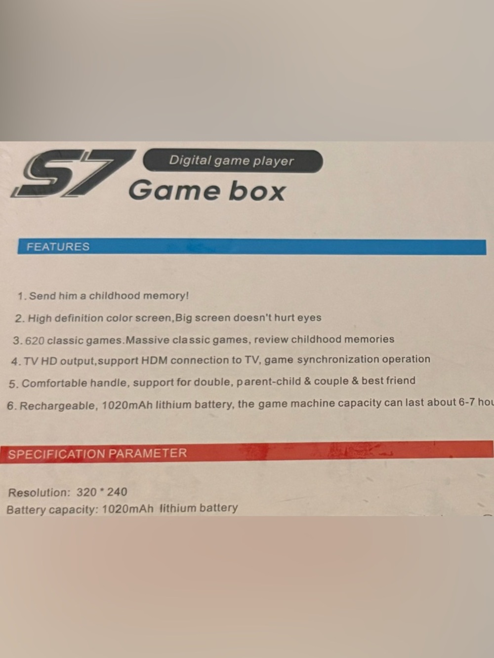 S7 Game Box Handheld Retro Gaming Console - Black & Blue 620 games NWT - Picture 2 of 3